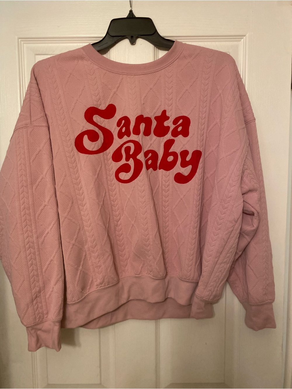 Grayson Threads Pink Crewneck Sweater with Red 'Santa Baby' Graphic